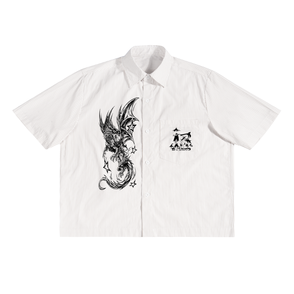 dragon white  Stripe Boxy Shirt